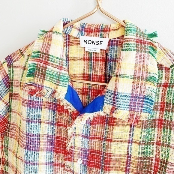 Monse Plaid Boxy Basket Weave Havana Shirt Button Down Top NWT Large Linen Blend - Picture 5 of 15